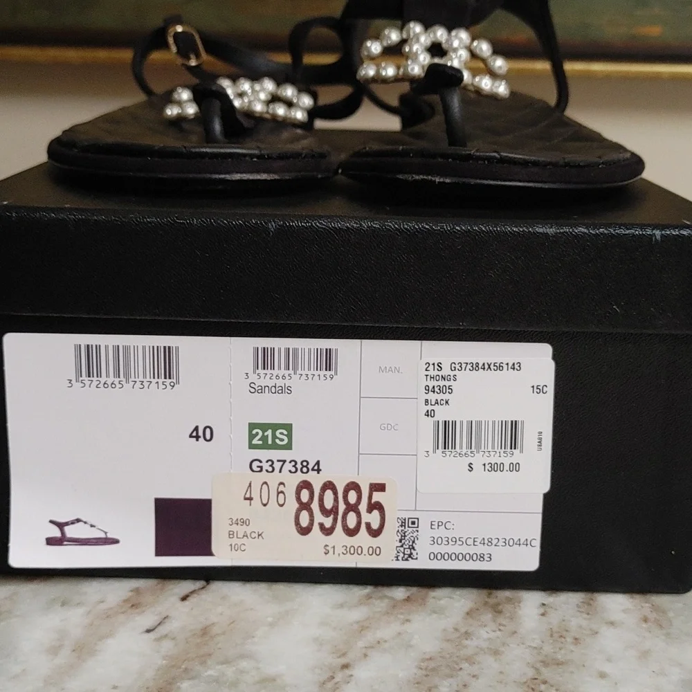 CHANEL Sandals Thongs Black Interlocking C Size 40